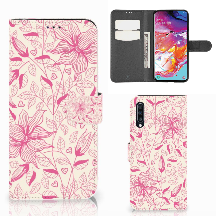 Samsung Galaxy A70 Hoesje Pink Flowers