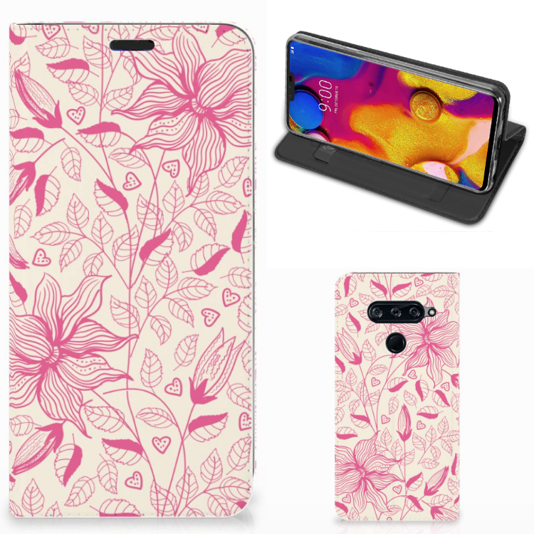 LG V40 Thinq Smart Cover Pink Flowers