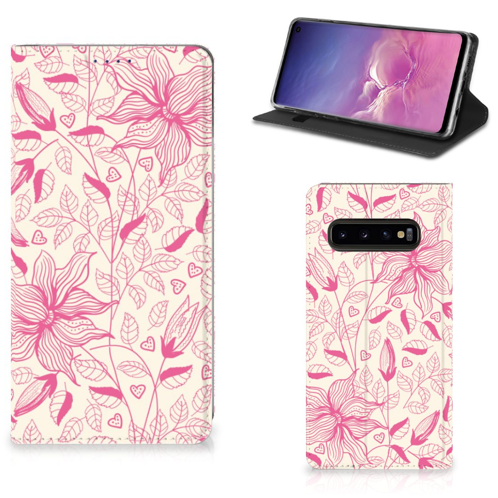 Samsung Galaxy S10 Uniek Standcase Hoesje Pink Flowers