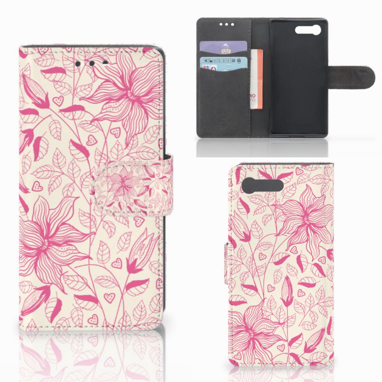 Sony Xperia X Compact Uniek Boekhoesje Pink Flowers