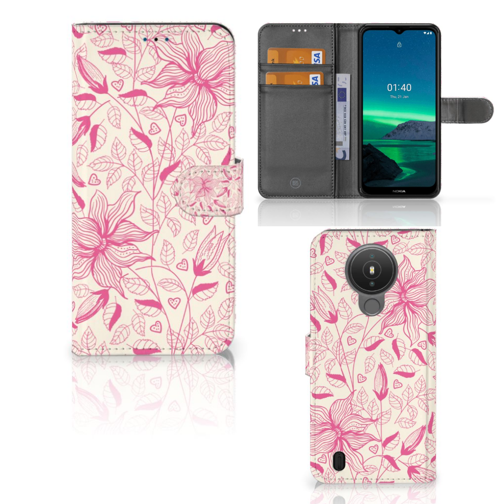 Nokia 1.4 Hoesje Pink Flowers