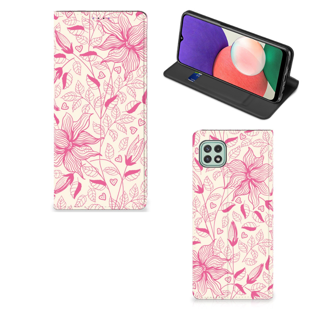 Samsung Galaxy A22 5G Smart Cover Pink Flowers