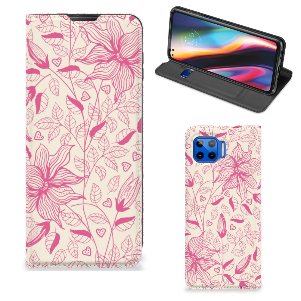 Motorola Moto G 5G Plus Smart Cover Pink Flowers