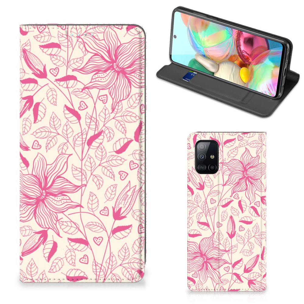 Samsung Galaxy A71 Smart Cover Pink Flowers