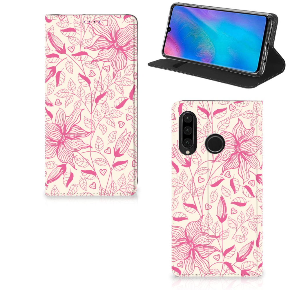 Huawei P30 Lite New Edition Smart Cover Pink Flowers