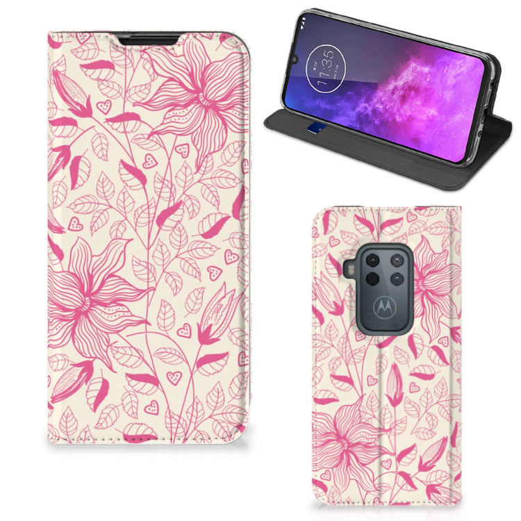 Motorola One Zoom Smart Cover Pink Flowers