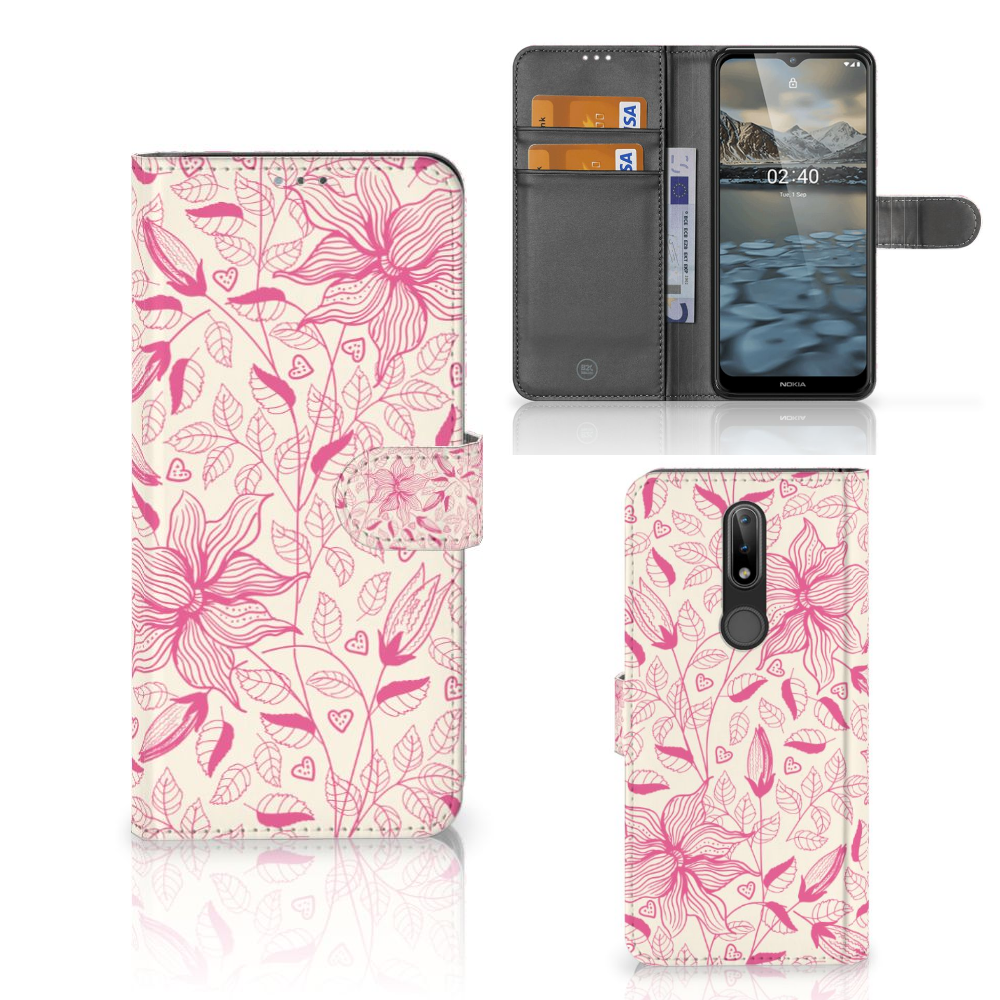 Nokia 2.4 Hoesje Pink Flowers