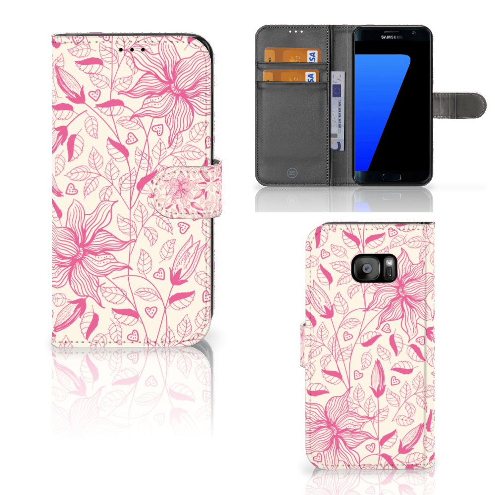 Samsung Galaxy S7 Edge Uniek Boekhoesje Pink Flowers