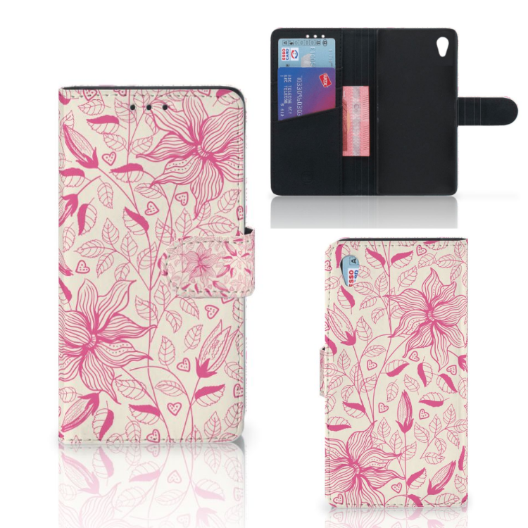 Sony Xperia Z3 Uniek Boekhoesje Pink Flowers