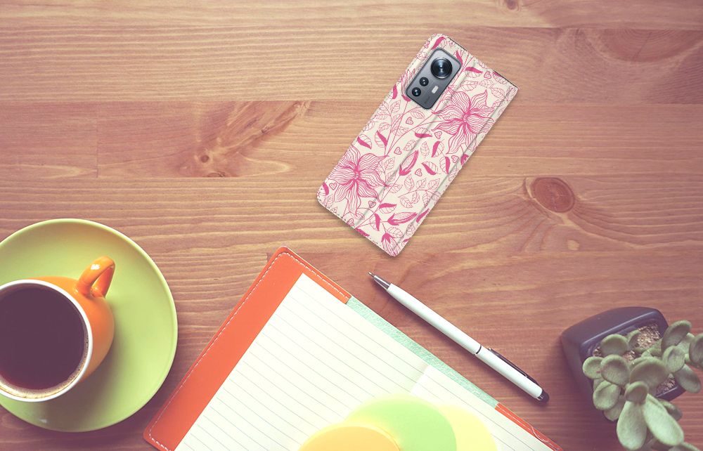 Xiaomi 12 | 12X Smart Cover Pink Flowers
