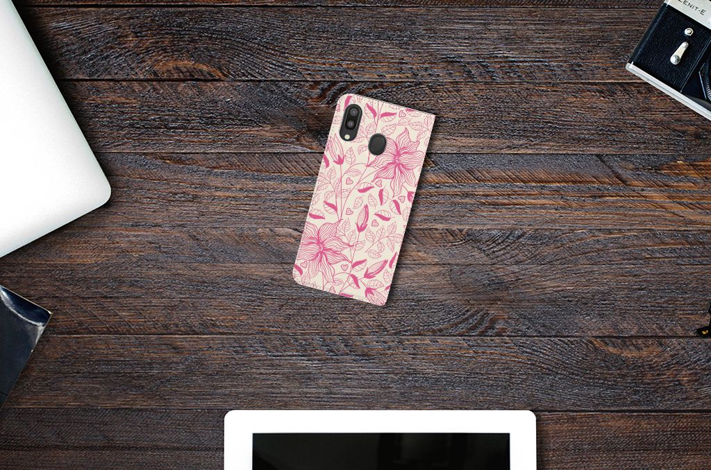 Samsung Galaxy M20 Smart Cover Pink Flowers