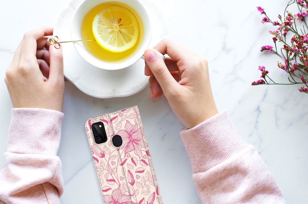 Samsung Galaxy M30s | M21 Smart Cover Pink Flowers