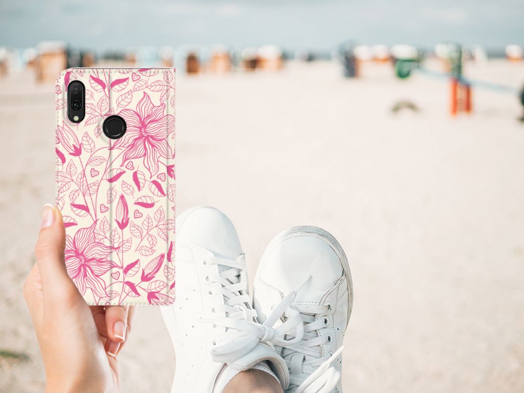 Huawei Y7 hoesje Y7 Pro (2019) Smart Cover Pink Flowers