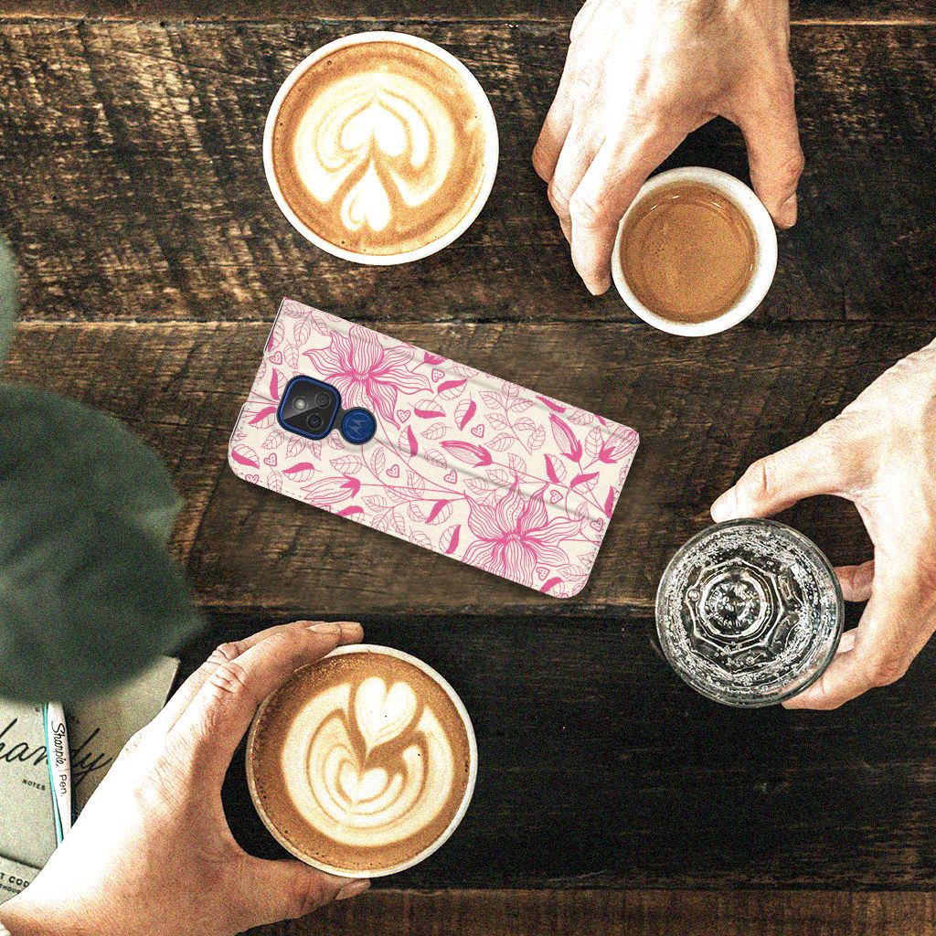 Motorola Moto G9 Play Smart Cover Pink Flowers