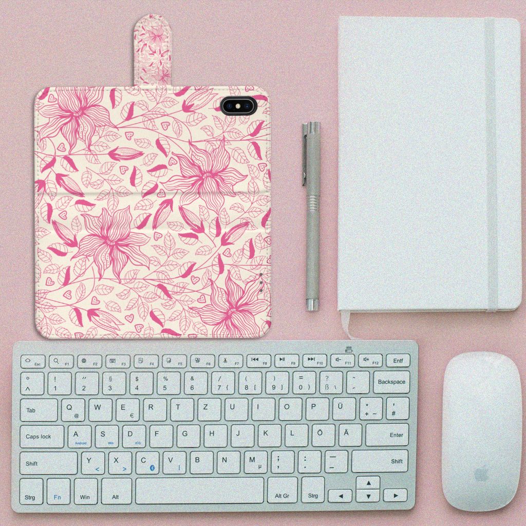Apple iPhone Xs Max Hoesje Pink Flowers