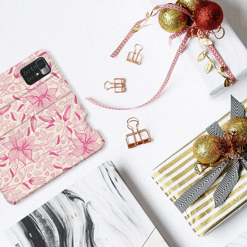 Xiaomi Redmi 10 Smart Cover Pink Flowers