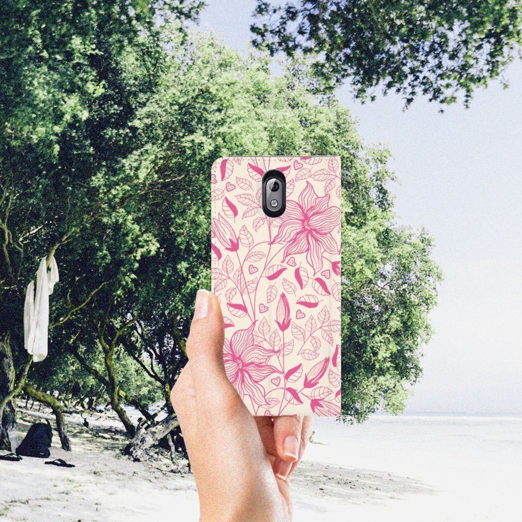 Nokia 3.1 (2018) Smart Cover Pink Flowers