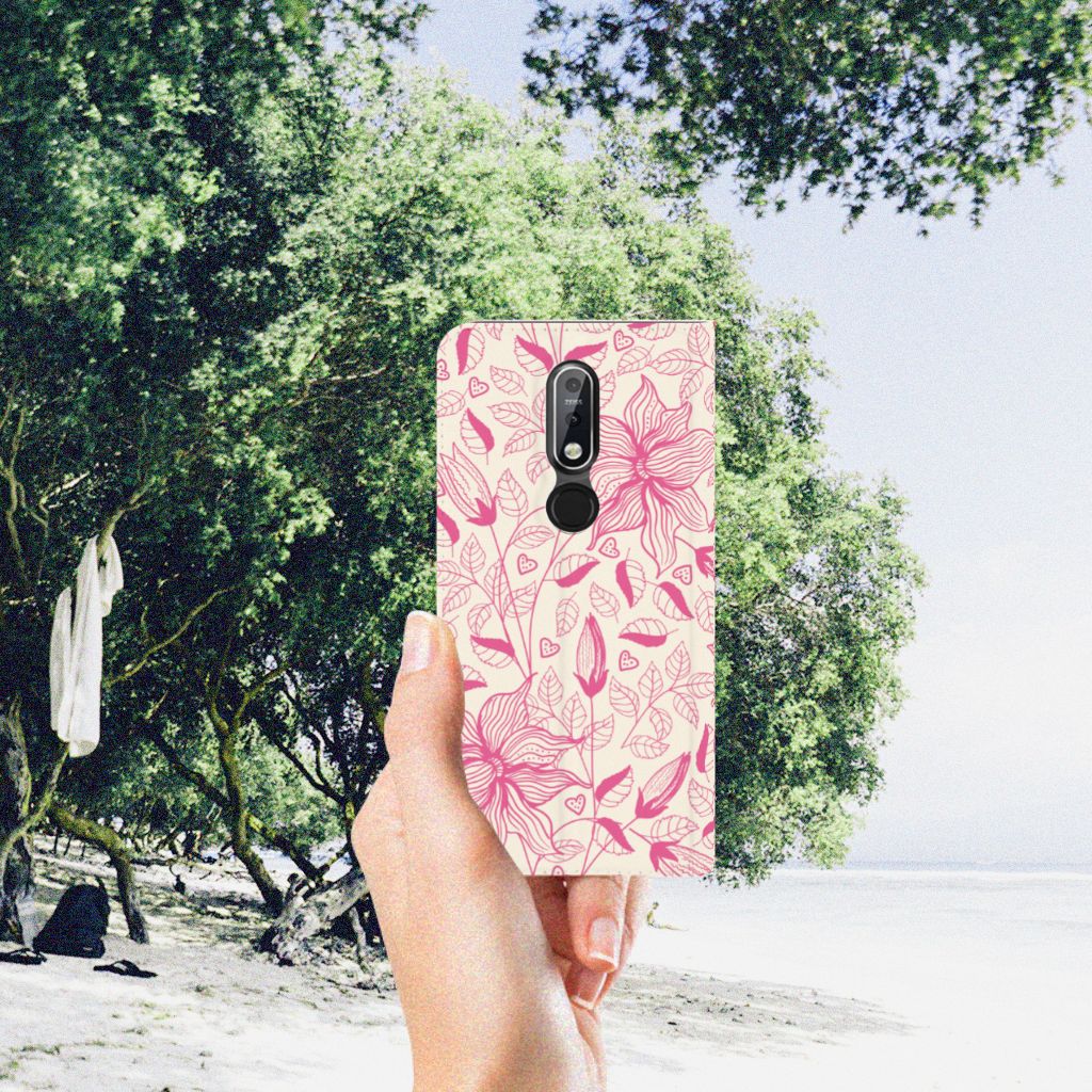 Nokia 7.1 (2018) Smart Cover Pink Flowers