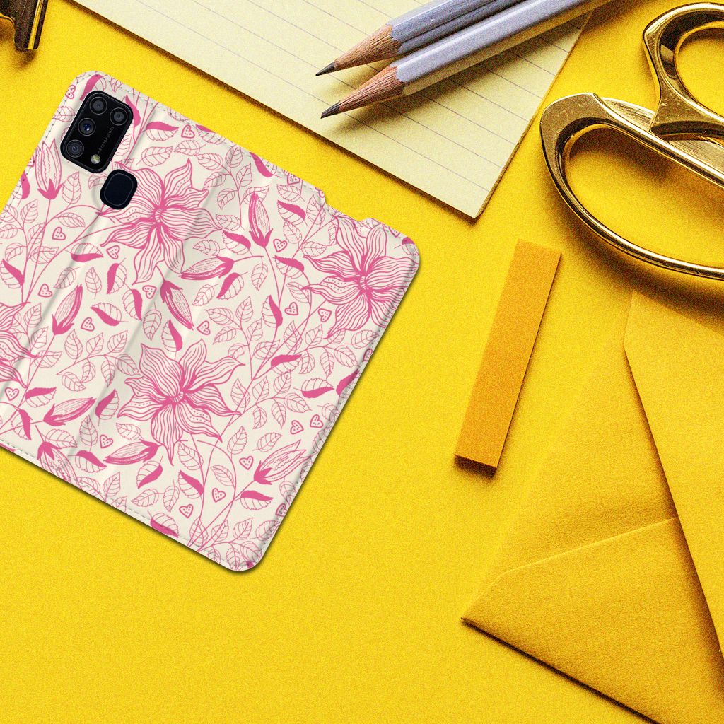 Samsung Galaxy M31 Smart Cover Pink Flowers