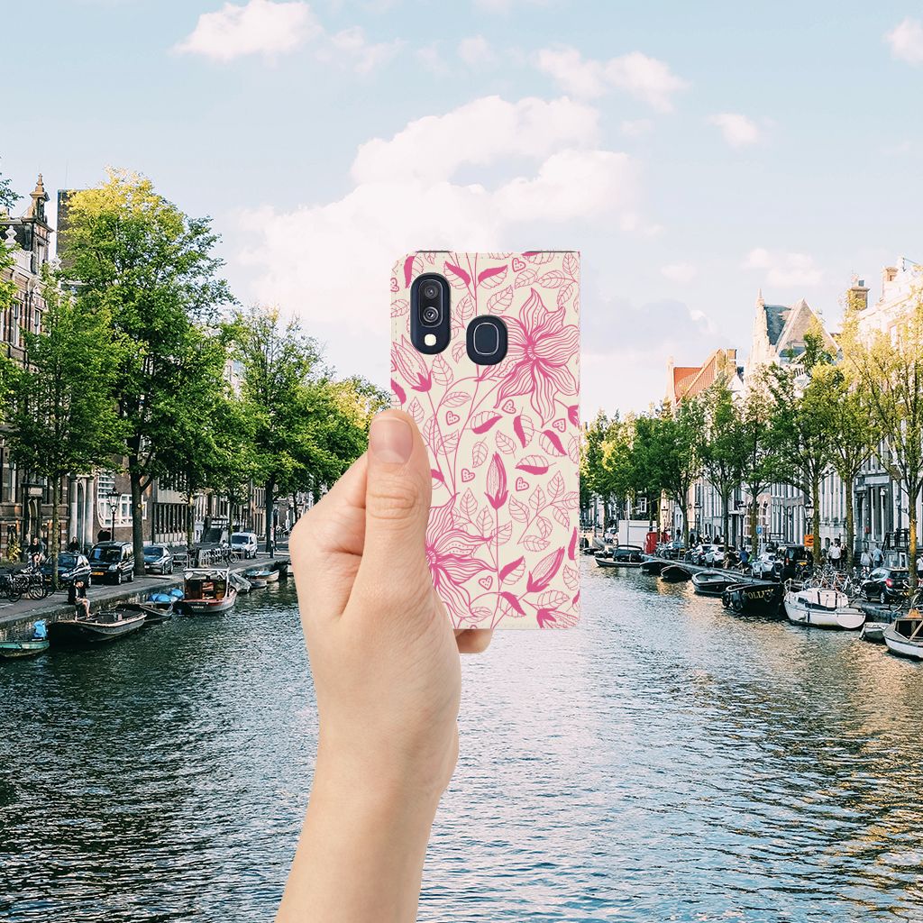 Samsung Galaxy A40 Smart Cover Pink Flowers