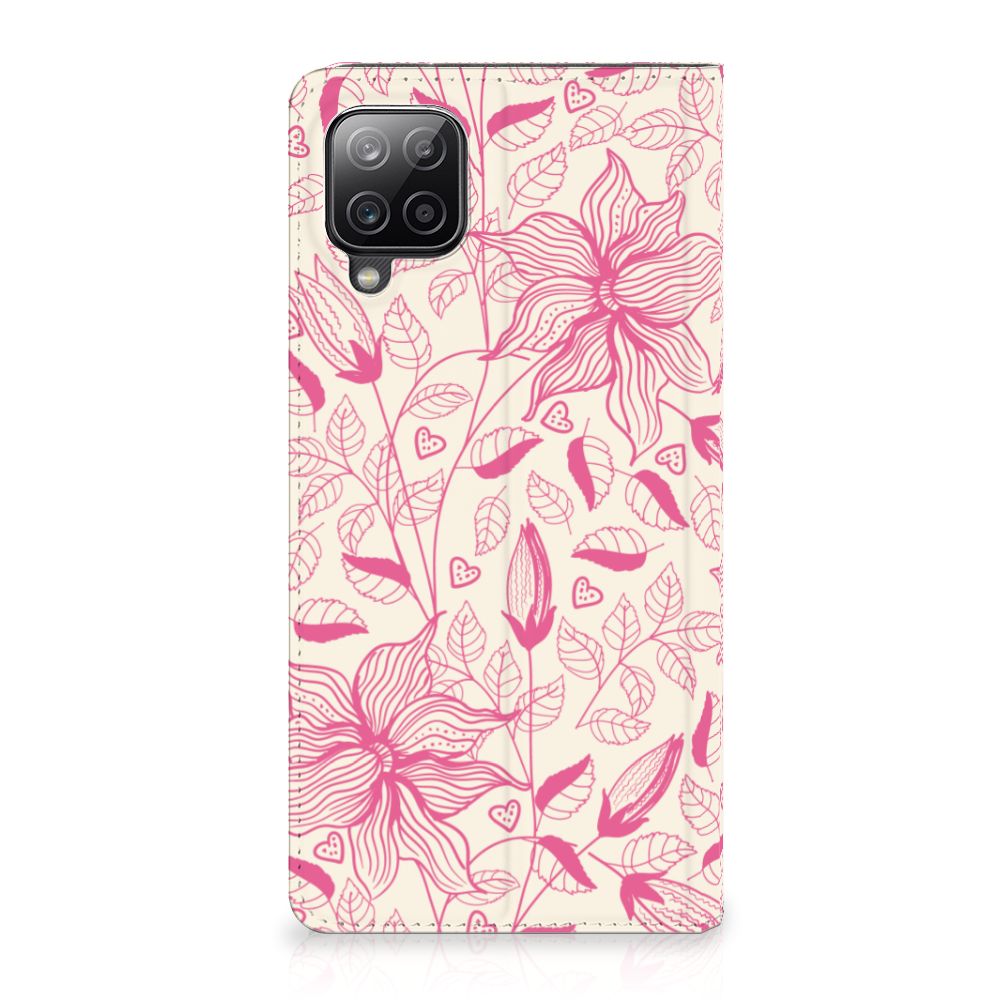 Samsung Galaxy A12 Smart Cover Pink Flowers