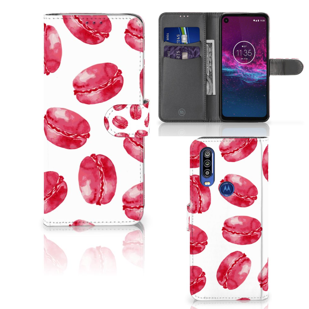 Motorola One Action Book Cover Pink Macarons