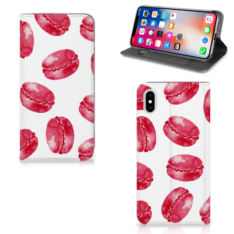 Apple iPhone Xs Max Flip Style Cover Pink Macarons