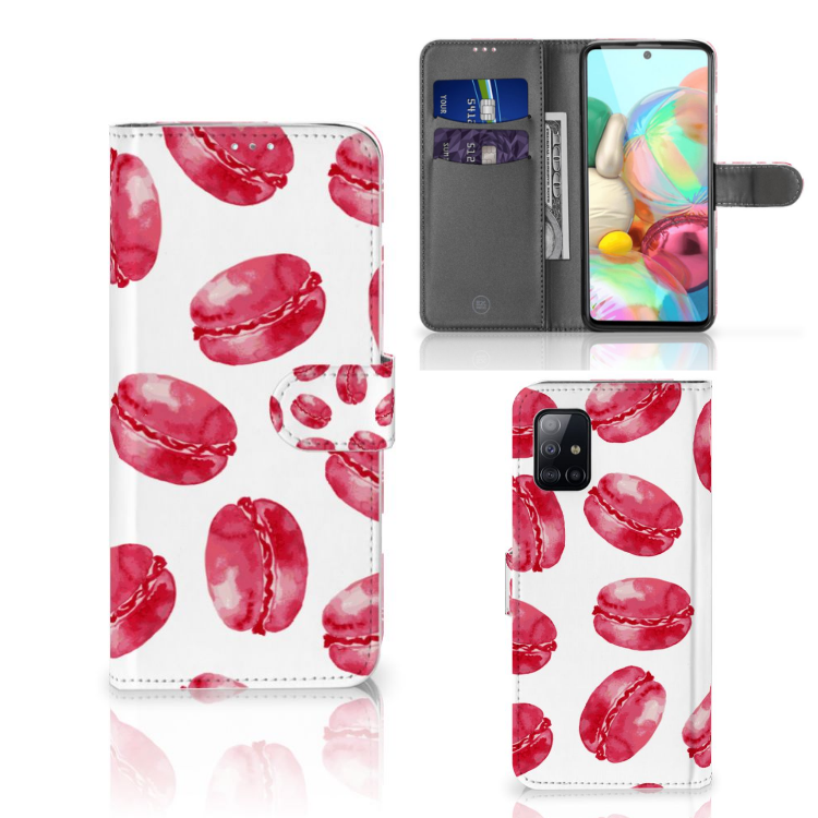 Samsung Galaxy A71 Book Cover Pink Macarons