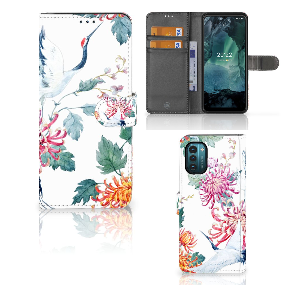Nokia G11 | G21 Telefoonhoesje met Pasjes Bird Flowers
