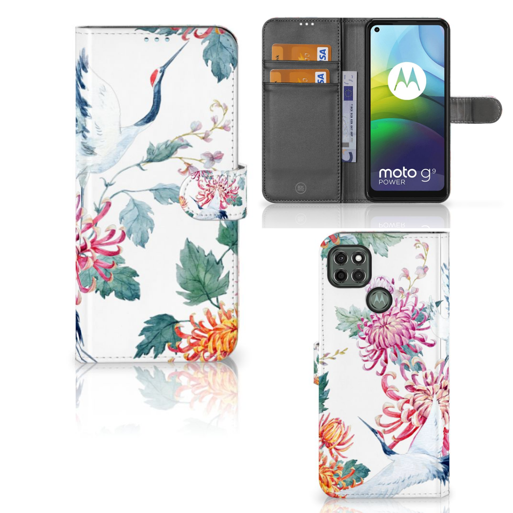 Motorola Moto G9 Power Telefoonhoesje met Pasjes Bird Flowers