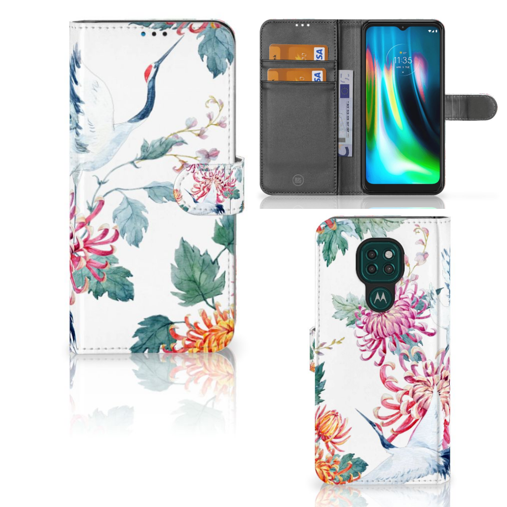 Motorola Moto G9 Play | E7 Plus Telefoonhoesje met Pasjes Bird Flowers