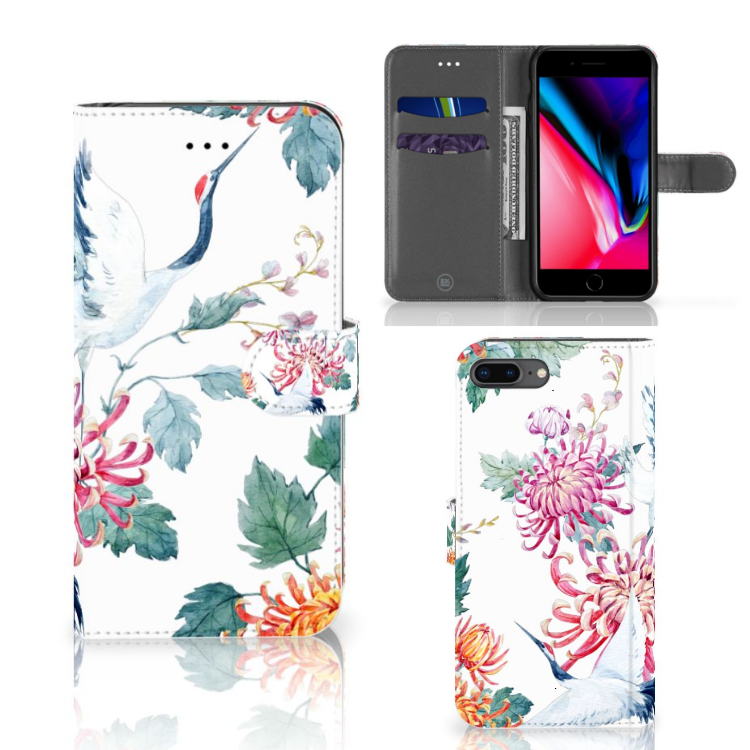 Apple iPhone 7 Plus | 8 Plus Uniek Boekhoesje Bird Flowers