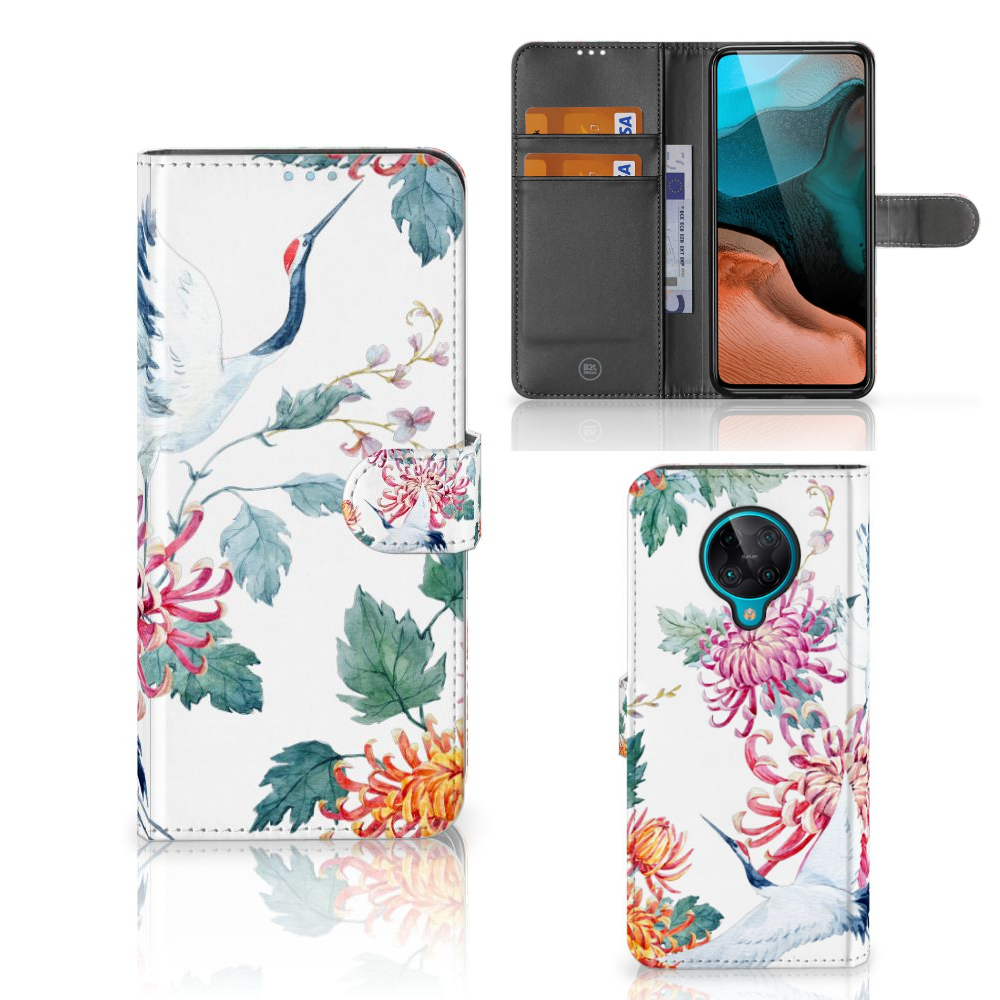 Xiaomi Poco F2 Pro Telefoonhoesje met Pasjes Bird Flowers