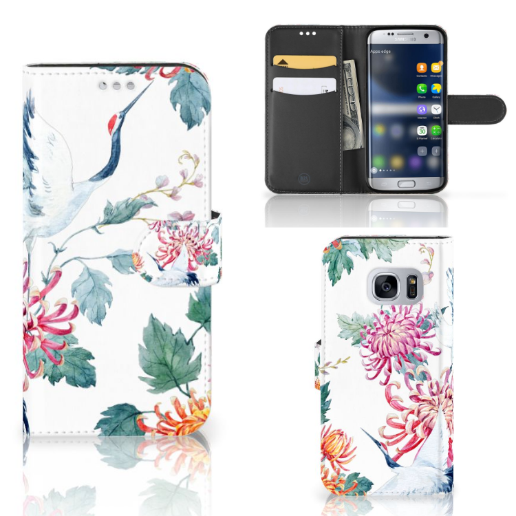Samsung Galaxy S7 Uniek Boekhoesje Bird Flowers