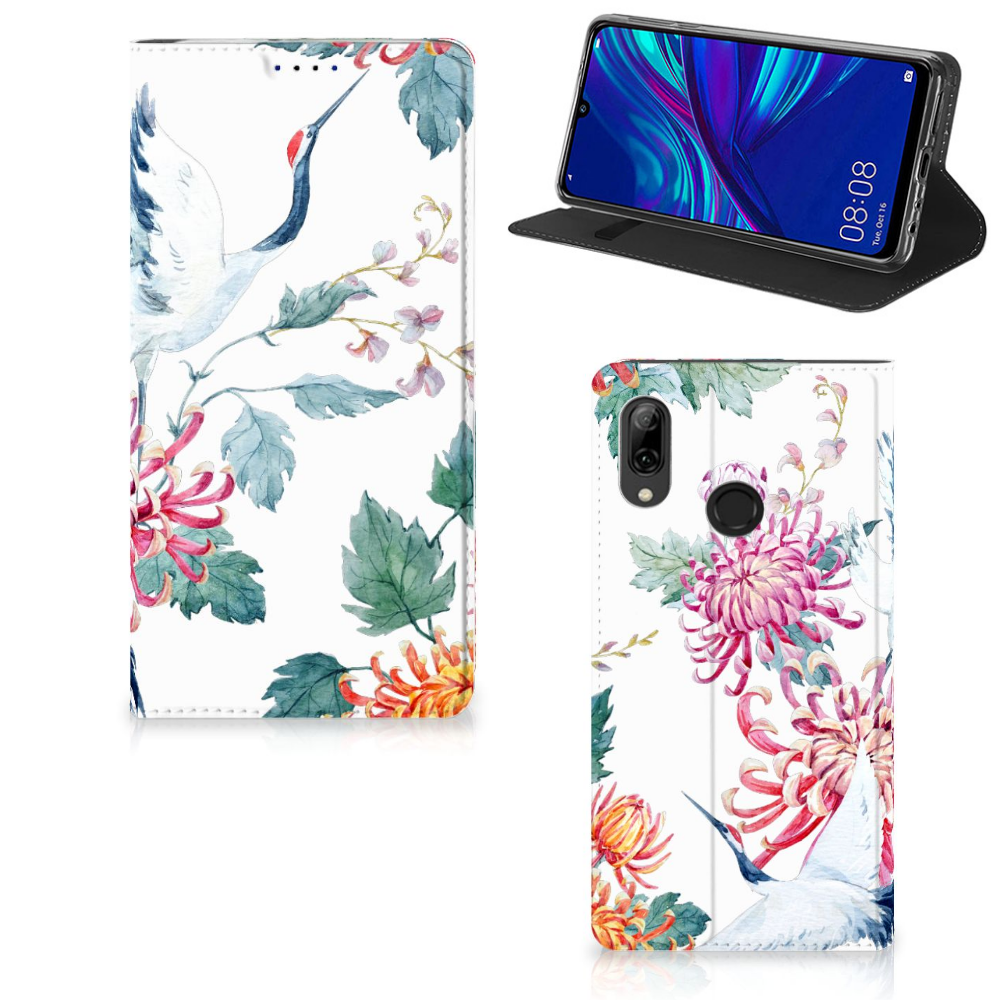 Huawei P Smart (2019) Uniek Standcase Hoesje Bird Flowers