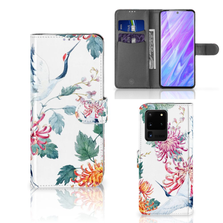 Samsung Galaxy S20 Ultra Telefoonhoesje met Pasjes Bird Flowers