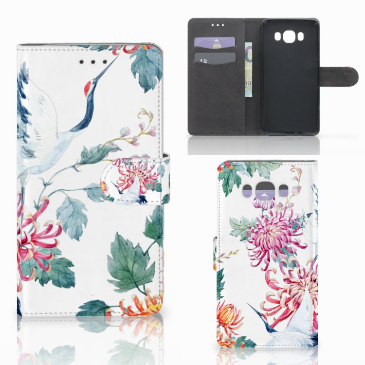 Samsung Galaxy J7 2016 Telefoonhoesje met Pasjes Bird Flowers
