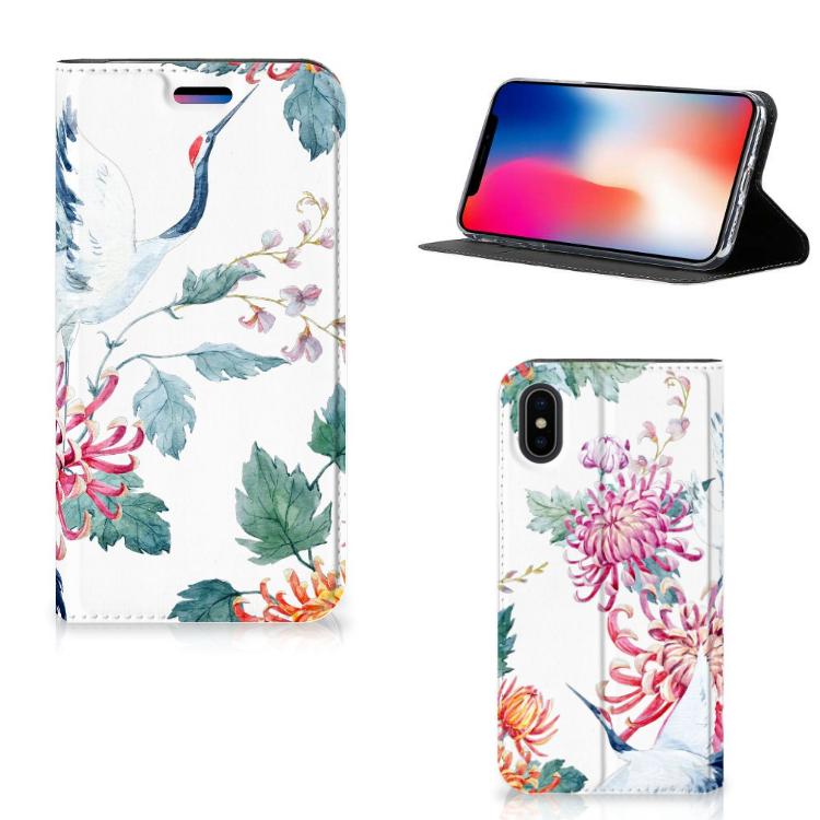Apple iPhone X | Xs Uniek Standcase Hoesje Bird Flowers