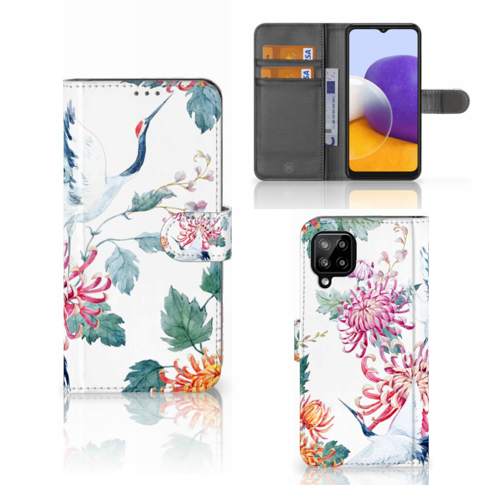 Samsung Galaxy A22 4G | M22 Telefoonhoesje met Pasjes Bird Flowers