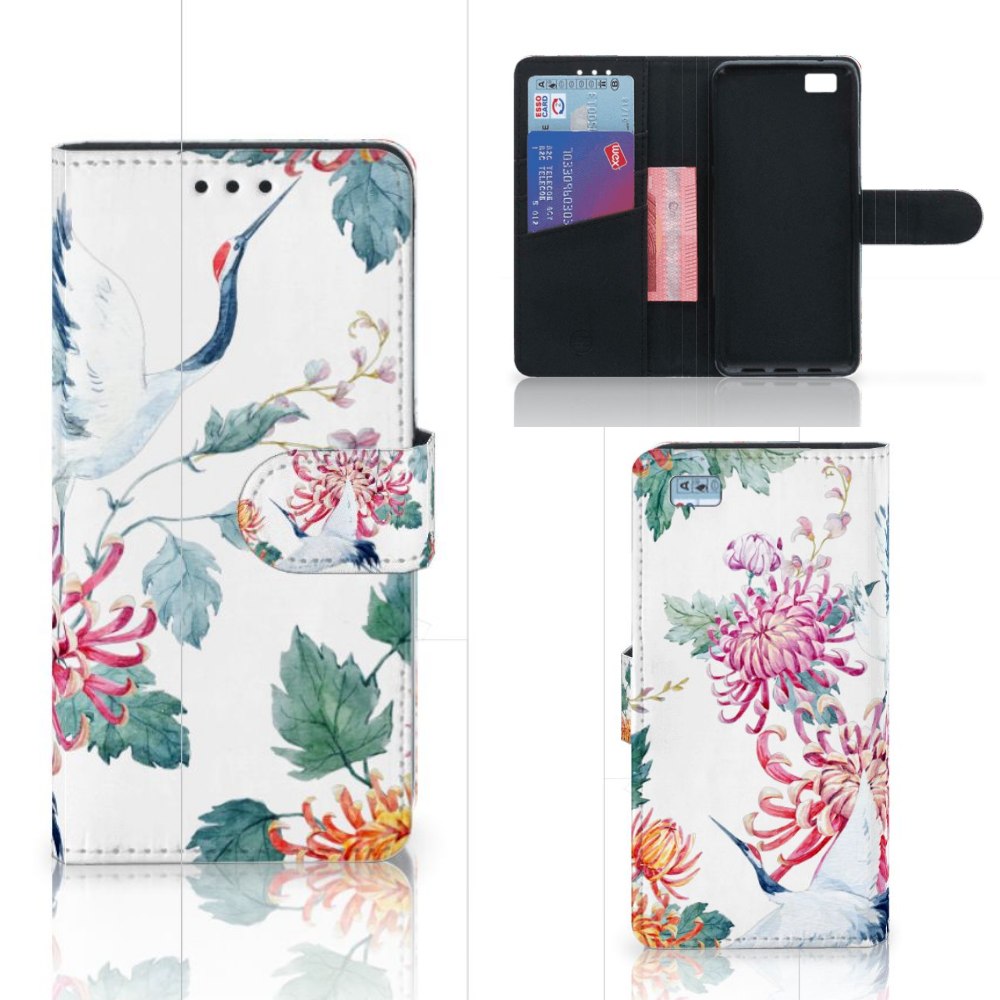 Huawei Ascend P8 Lite Telefoonhoesje met Pasjes Bird Flowers