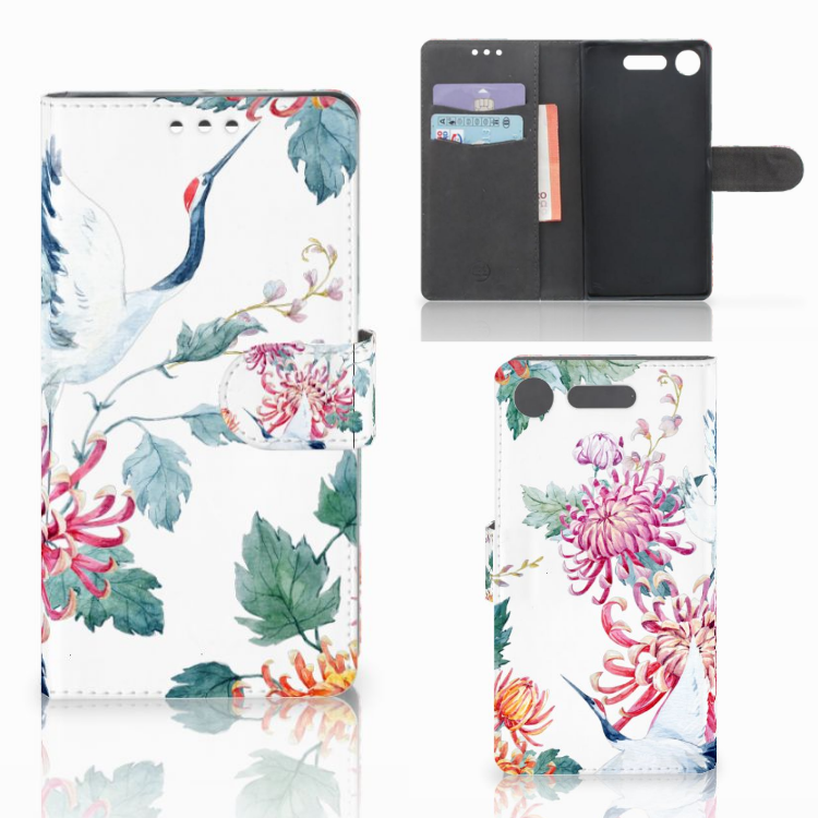 Sony Xperia XZ1 Telefoonhoesje met Pasjes Bird Flowers