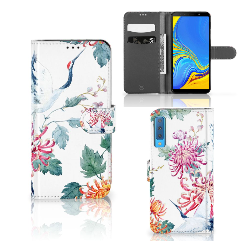 Samsung Galaxy A7 (2018) Uniek Boekhoesje Bird Flowers