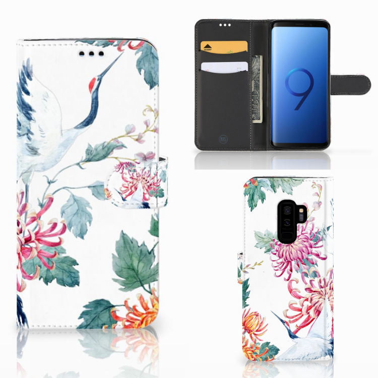 Samsung Galaxy S9 Plus Telefoonhoesje met Pasjes Bird Flowers