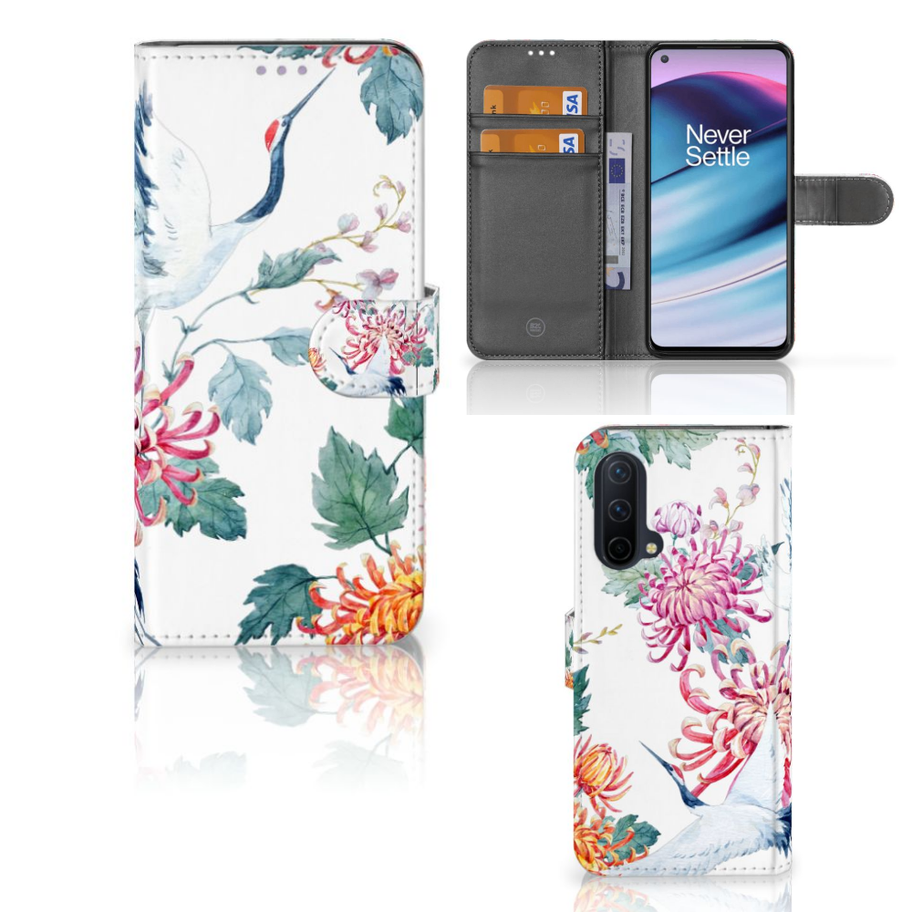 OnePlus Nord CE 5G Telefoonhoesje met Pasjes Bird Flowers