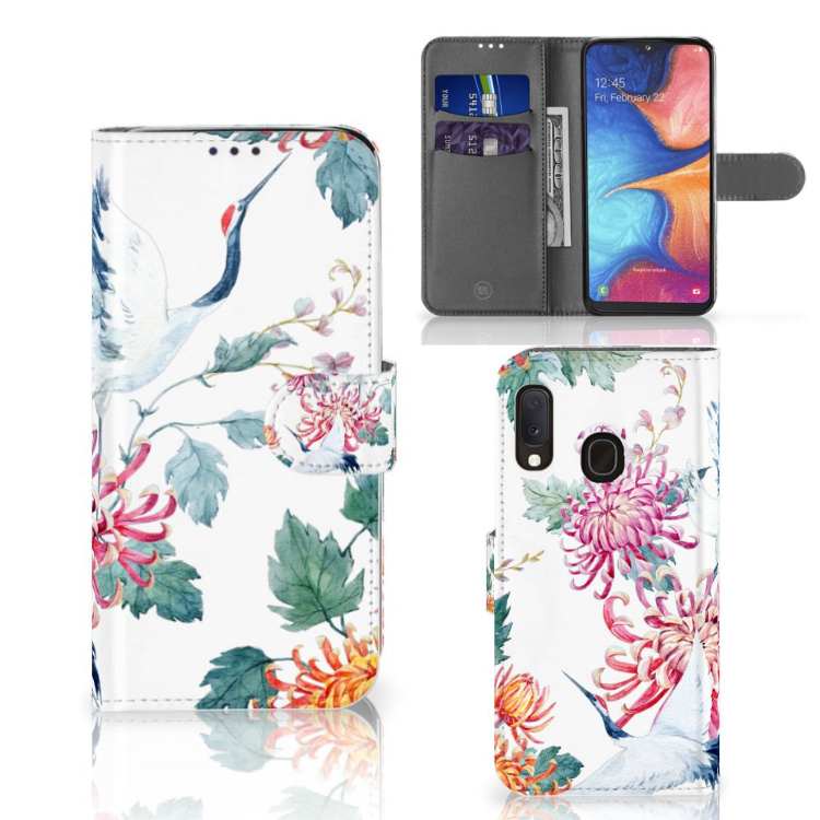 Samsung Galaxy A20e Telefoonhoesje met Pasjes Bird Flowers