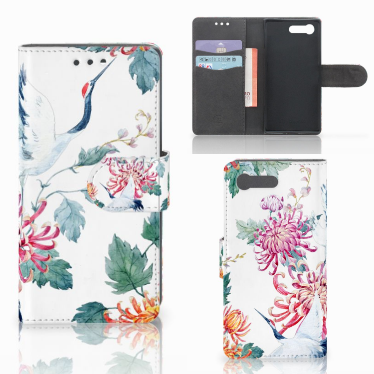 Sony Xperia X Compact Uniek Boekhoesje Bird Flowers
