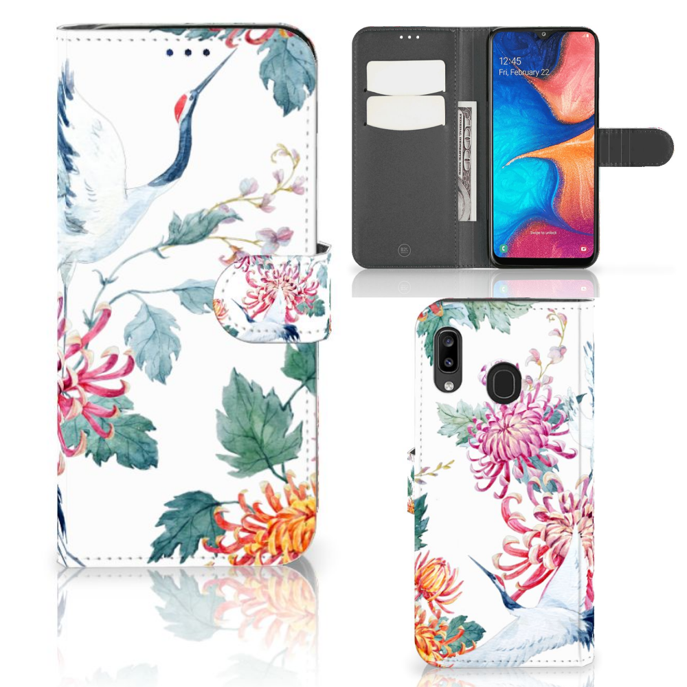 Samsung Galaxy A30 Telefoonhoesje met Pasjes Bird Flowers