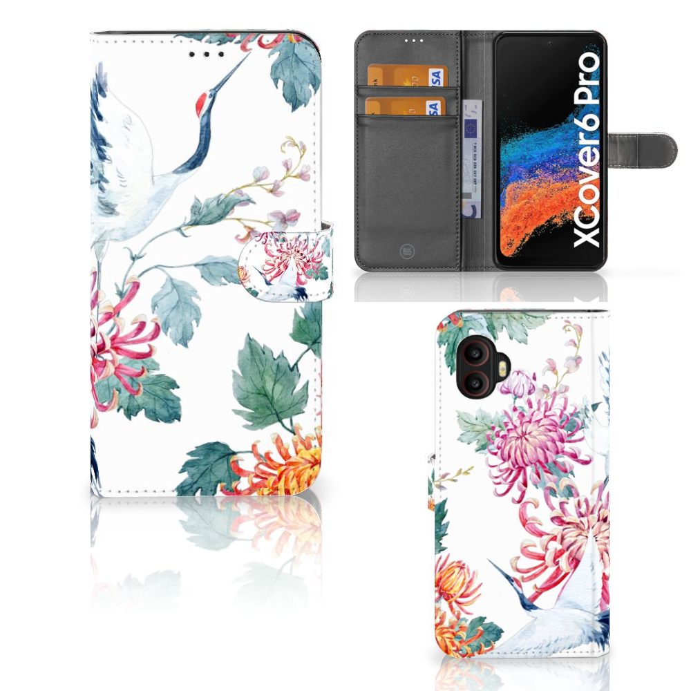 Samsung Galaxy Xcover 6 Pro Telefoonhoesje met Pasjes Bird Flowers