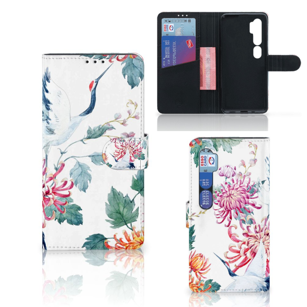Xiaomi Mi Note 10 Pro Telefoonhoesje met Pasjes Bird Flowers