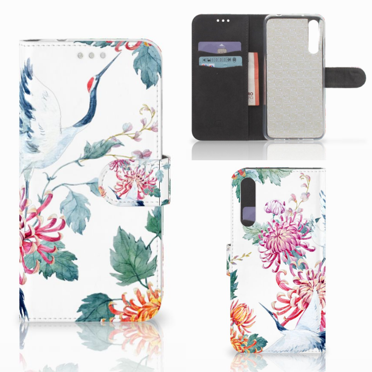 Huawei P20 Pro Telefoonhoesje met Pasjes Bird Flowers
